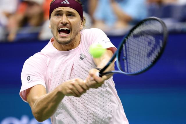 Germany's Alexander Zverev hits a return to Chile's Alejandro Tabilo during their men's singles third round tennis match on day seven of the US Open tennis tournament at the USTA Billie Jean King National Tennis Center in New York City on September 5, 2026. (Photo by Leonardo MUNOZ / AFP)