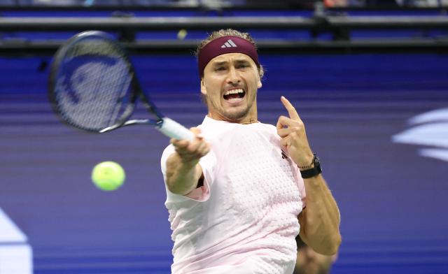 Germany's Alexander Zverev hits a return to Chile's Alejandro Tabilo during their men's singles third-round tennis match on day seven of the US Open tennis tournament at the USTA Billie Jean King National Tennis Center in New York City on September 5, 2026. (Photo by Leonardo MUNOZ / AFP)
