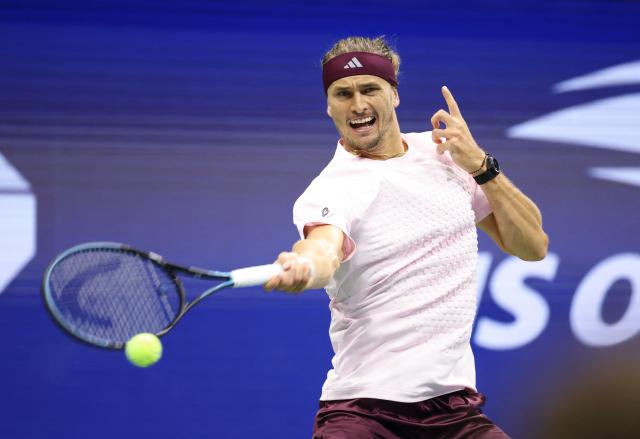 Germany's Alexander Zverev hits a return to Chile's Alejandro Tabilo during their men's singles third-round tennis match on day seven of the US Open tennis tournament at the USTA Billie Jean King National Tennis Center in New York City on September 5, 2026. (Photo by Leonardo MUNOZ / AFP)