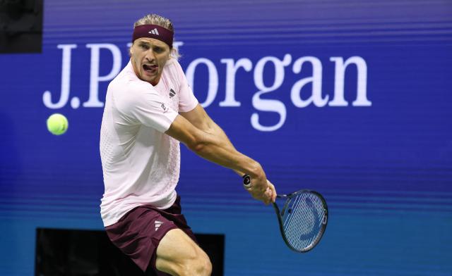 Germany's Alexander Zverev hits a return to Chile's Alejandro Tabilo during their men's singles third-round tennis match on day seven of the US Open tennis tournament at the USTA Billie Jean King National Tennis Center in New York City on September 5, 2026. (Photo by Leonardo MUNOZ / AFP)