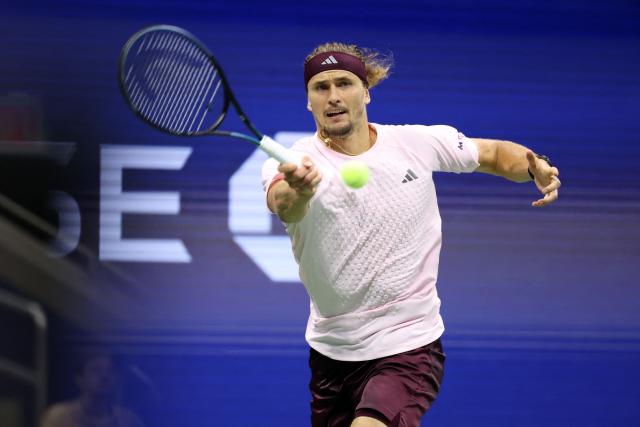 Germany's Alexander Zverev hits a return to Chile's Alejandro Tabilo during their men's singles third-round tennis match on day seven of the US Open tennis tournament at the USTA Billie Jean King National Tennis Center in New York City in the early hours of September 6, 2026. (Photo by Leonardo MUNOZ / AFP)
