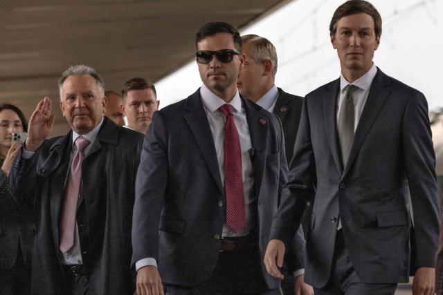 US Special Envoys for Peace Jared Kushner (R) and Steve Witkoff (L) arrive at a railway station in Kyiv on September 6, 2026, on their first visit to the Ukrainian capital since Russia's invasion of Ukraine began, as part of a US-brokered push to end the war following the pair's talks with Russian President in Moscow a day earlier. (Photo by Roman PILIPEY / AFP)