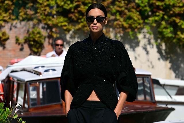 Russian model Irina Shayk arrives at the Excelsior Pier during the 83rd Venice International Film Festival at Venice Lido, on September 6, 2026. (Photo by Stefano Rellandini / AFP)