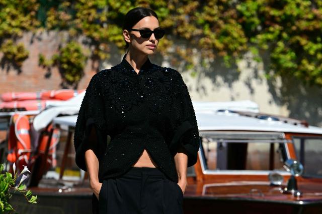 Russian model Irina Shayk arrives at the Excelsior Pier during the 83rd Venice International Film Festival at Venice Lido, on September 6, 2026. (Photo by Stefano Rellandini / AFP)