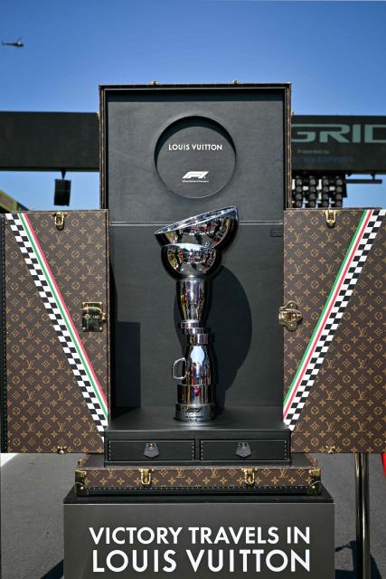 This photograph shows the Monza circuit trophy in a Louis Vuitton trunk ahead of the Italian Formula One Grand Prix at the Autodromo Nazionale Monza circuit in Monza, northern Italy on September 6, 2026. (Photo by Andrej ISAKOVIC / AFP)