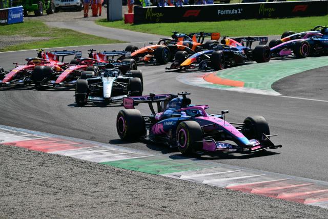 Alpine's French driver Pierre Gasly leads at the start of the Italian Formula One Grand Prix at the Autodromo Nazionale Monza circuit in Monza, northern Italy on September 6, 2026. (Photo by Andrej ISAKOVIC / AFP)