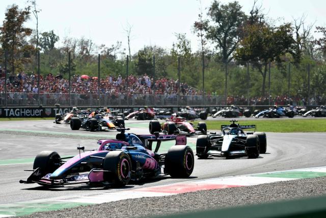 Alpine's French driver Pierre Gasly leads at the start of the Italian Formula One Grand Prix at the Autodromo Nazionale Monza circuit in Monza, northern Italy on September 6, 2026. (Photo by Marco BERTORELLO / AFP)