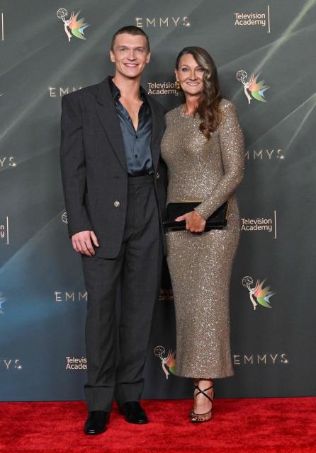 US actor Connor Storrie and Linda Storrie attend Night Two of the 78th Emmy Awards at the Peacock Theater in Los Angeles on September 6, 2026. (Photo by LISA O'CONNOR / AFP)