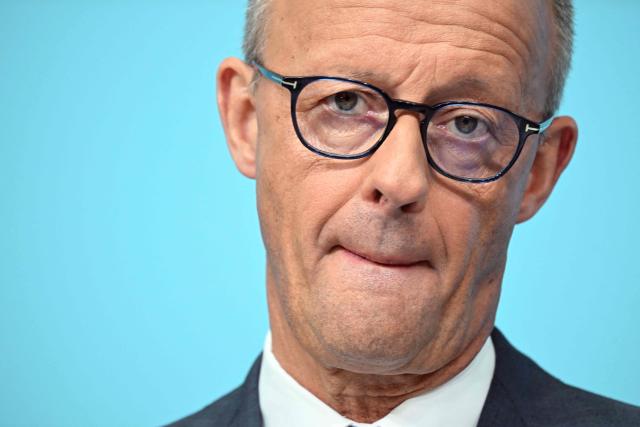 German Chancellor and leader of Germany's Christian Democratic Union (CDU) Friedrich Merz reacts during a press conference after the party's leadership meeting in Berlin on September 7, 2026, one day after regional elections in the eastern federal state of Saxony-Anhalt. (Photo by RALF HIRSCHBERGER / AFP)