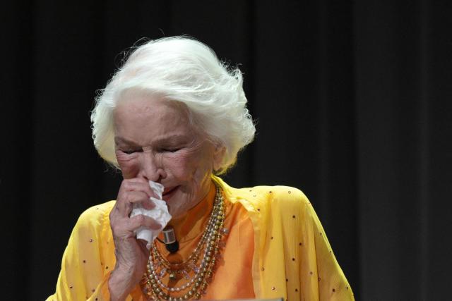 US actress Ellen Burstyn reacts as she receives the Golden Lion for Lifetime Achievement during the 83rd International Venice Film Festival, on September 7, 2026 at Venice Lido. (Photo by Tiziana FABI / AFP)