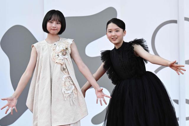 Furi Nanase and Rokka Okada attend the red carpet event of "Look Back" presented in competition at the 83rd International Venice Film Festival, at Venice Lido on September 7, 2026. (Photo by Tiziana FABI / AFP)