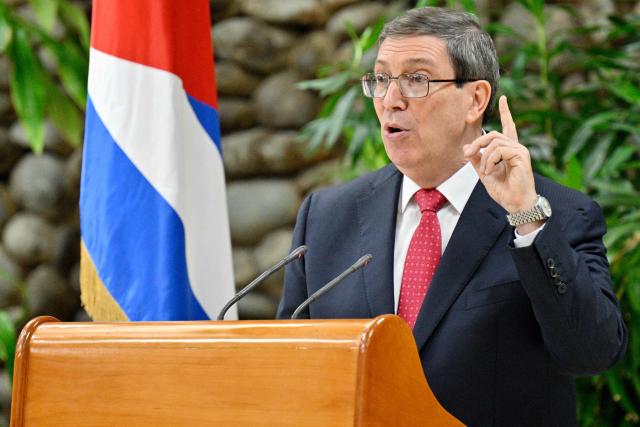 Minister of Foreign Affairs of Cuba Bruno Rodriguez Parrilla gestures as he speaks during a press conference in Havana on September 7, 2026. The US embargo on Cuba incurred "record" losses of over $8 billion on the communist island between March last year and February this year, according to a report presented by the government on September 7. (Photo by ADALBERTO ROQUE / AFP)