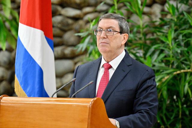 Minister of Foreign Affairs of Cuba Bruno Rodriguez Parrilla looks on during a press conference in Havana on September 7, 2026. The US embargo on Cuba incurred "record" losses of over $8 billion on the communist island between March last year and February this year, according to a report presented by the government on September 7. (Photo by ADALBERTO ROQUE / AFP)