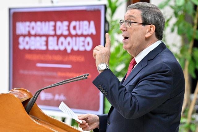 Minister of Foreign Affairs of Cuba Bruno Rodriguez Parrilla gestures as he speaks during a press conference in Havana on September 7, 2026. The US embargo on Cuba incurred "record" losses of over $8 billion on the communist island between March last year and February this year, according to a report presented by the government on September 7. (Photo by ADALBERTO ROQUE / AFP)