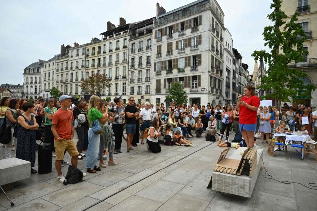 Demonstrators gather outside the City Hall to protest against sexual violence on the day of the examination by a special committee of the National Assembly of a Bill for the protection of women and children, in Bayonne on September 7, 2026. Following the Lyhanna case- involving an 11-year-old middle school student found raped and murdered in June - a highly anticipated "comprehensive" bill aiming to address the entire spectrum of violence (identification, prevention, support, the justice system and the monitoring of both perpetrators and victims) began its legislative journey on September 7, 2026, being reviewed by a special committee at the National Assembly ahead of its presentation to Parliament in early October. (Photo by Gaizka IROZ / AFP)