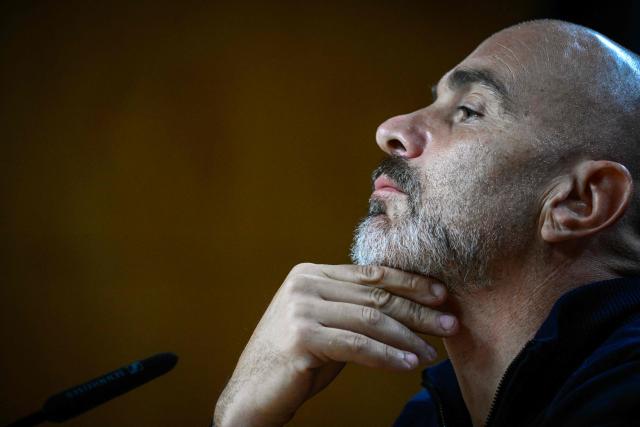 Manchester City's Italian coach Enzo Maresca gestures during a press conference  ahead of the UEFA Champions League first round day 1 football match between FC Porto and Manchester City at the Dragao stadium on September 7, 2026. (Photo by Miguel RIOPA / AFP)