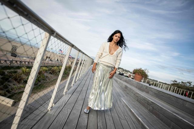 Member of the Breakthrough Award Jury (Jury de la Revelation) French actress Noee Abita poses for pictures at the top of the Pavillon des Bains during the 52nd edition of the Deauville American film festival, in Deauville, northwestern France on September 7, 2026. (Photo by Guillaume SALIGOT / AFP)