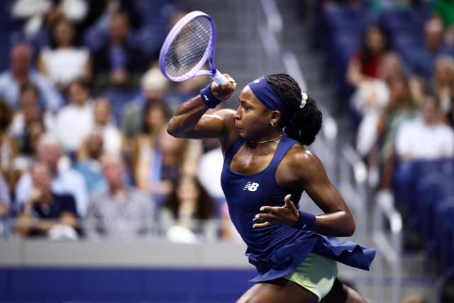 USA's Coco Gauff returns the ball to USA's Iva Jovic during the women's singles round of 16 tennis match on day nine of the US Open tennis tournament at the USTA Billie Jean King National Tennis Center in New York City on September 7, 2026. (Photo by CHARLY TRIBALLEAU / AFP)