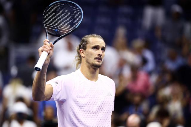 Germany's Alexander Zverev celebrates after victory during the men's singles round of 16 tennis match against Italy's Luciano Darderi on day nine of the US Open tennis tournament at the USTA Billie Jean King National Tennis Center in New York City on September 7, 2026. (Photo by CHARLY TRIBALLEAU / AFP)
