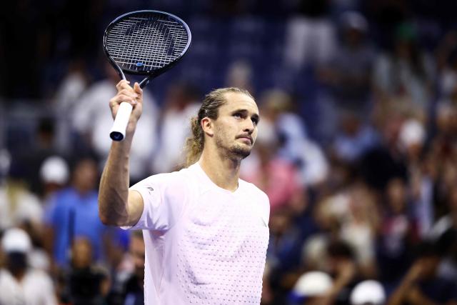 Germany's Alexander Zverev celebrates after victory during the men's singles round of 16 tennis match against Italy's Luciano Darderi on day nine of the US Open tennis tournament at the USTA Billie Jean King National Tennis Center in New York City on September 7, 2026. (Photo by CHARLY TRIBALLEAU / AFP)