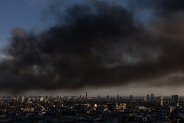Smoke rises over the city following a Russian air attack on Kyiv on September 8, 2026, amid the Russian invasion of Ukraine. A wave of strong explosions rang out in Kyiv, AFP journalists said, as Russia resumed strikes on the Ukrainian capital after a three-day halt. Russian President Vladimir Putin had ordered the pause in attacks as US President Donald Trump's envoys Steve Witkoff and Jared Kushner visited the Russian and Ukrainian capitals at the weekend. (Photo by Roman PILIPEY / AFP)