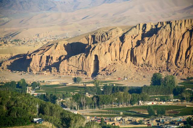 A general view shows the site of the "Buddhas of Bamiyan" statues, which were destroyed by the Taliban in 2001, in Afghanistan's Bamiyan province on September 8, 2026. (Photo by Mohammad Faisal NAWEED / AFP)