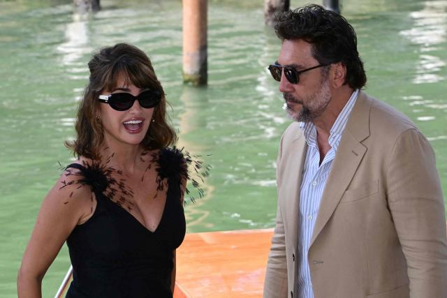 Actress Penelope Cruz and actor Javier Bardem arrive on a taxi-boat for the photocall of "Bunker" presented in competition at the 83rd International Venice Film Festival, at Venice Lido on September 8, 2026. (Photo by Stefano Rellandini / AFP)
