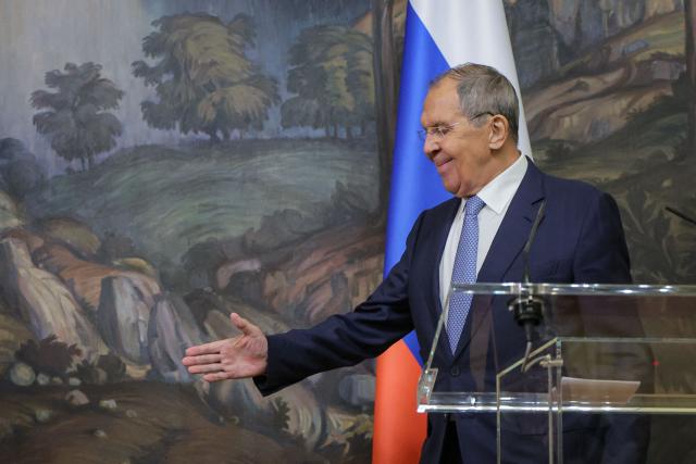 Russian Foreign Minister Sergey Lavrov hold a joint press-conference with Saudi Arabia Foreign Minister (not pictured) in Moscow on September 8, 2026. (Photo by MAXIM SHIPENKOV / POOL / AFP)