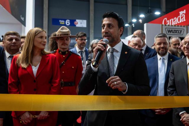 Canada’s Minister of International Trade Maninder Sidhu delivers his speech during the official opening of the Canada pavilion on the first day of the 34th International Defence Industry Exhibition in Kielce, Poland, on 8 September 2026. The 34th International Defence Industry Exhibition runs from September 8 to 11, 2026 in Kielce, Poland. (Photo by Wojtek RADWANSKI / AFP)