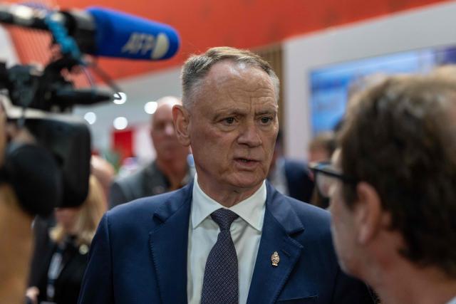 Canada’s Defence Minister David McGuinty speaks to the journalist during AFP interview on the first day of the 34th International Defence Industry Exhibition in Kielce, Poland, on 8 September 2026. The 34th International Defence Industry Exhibition runs from September 8 to 11, 2026 in Kielce, Poland. (Photo by Wojtek RADWANSKI / AFP)