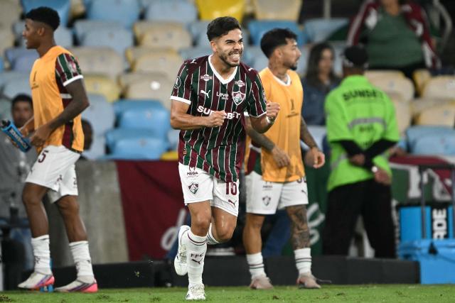 Fluminense's midfielder #16 Nonato celebrates after scoring a goal during the Copa Libertadores quarter-final first leg football match between Brazil's Fluminense and Argentina's Platense at the Maracana stadium in Rio de Janeiro, Brazil on September 8, 2026. (Photo by MAURO PIMENTEL / AFP)