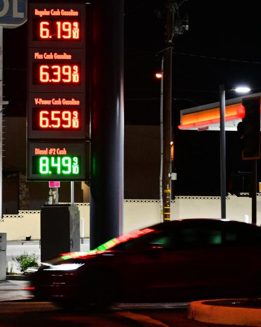 Gas prices over $6 a gallon are seen in Monterey Park, California on September 8, 2026. Oil prices climbed to near $100 a barrel in Asian morning trade, as the flare-up threatened to further choke supply from the crude-rich Middle East. (Photo by Frederic J. BROWN / AFP)