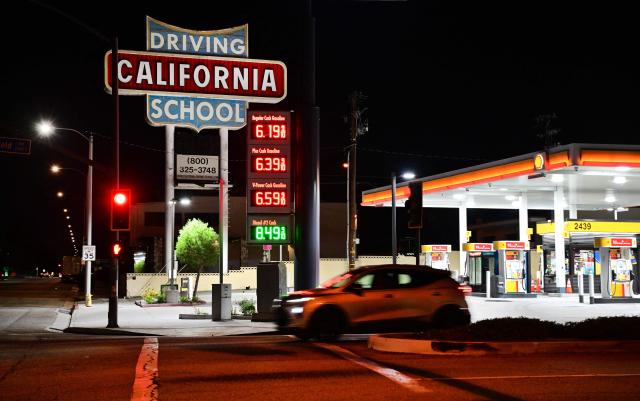 Gas prices over $6 a gallon are seen in Monterey Park, California on September 8, 2026. Oil prices climbed to near $100 a barrel in Asian morning trade, as the flare-up threatened to further choke supply from the crude-rich Middle East. (Photo by Frederic J. BROWN / AFP)