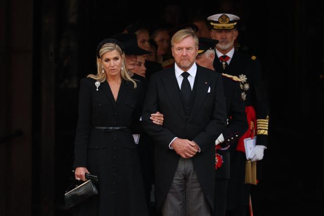 The Netherlands’ Queen Maxima (L) and King Willem-Alexander leave the church after the state funeral for late King Harald V of Norway at the Cathedral in Oslo, Norway, on September 9, 2026. Harald, who died on August 28, 2026 at the age of 89, will be laid to rest in the crypt of the royal mausoleum of Akershus Castle, a medieval fortress overlooking Oslo Fjord, after a service at the Oslo Cathedral. (Photo by Odd ANDERSEN / AFP)