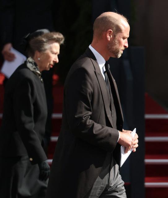 Britain's Princess Anne, Princess Royal (L) and Britain's Prince William, Prince of Wales leave after the funeral service for late King Harald V of Norway before the casket is moved in a procession from Oslo Cathedral to Akershus Castle in Oslo, Norway, on September 9, 2026. (Photo by Odd ANDERSEN / AFP)
