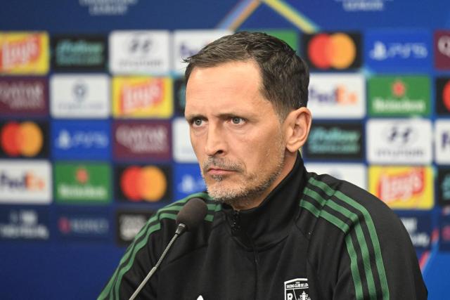 Lens' German headcoach Dino Toppmoeller addresses a press conference in Prague on September 9, 2026, on the eve of the  UEFA Champions League match between RC Lens and Salvia Prague. (Photo by Michal Cizek / AFP)