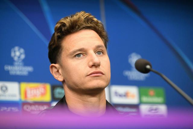 Lens' French forward #10 Florian Thauvin addresses a press conference in Prague on September 9, 2026, on the eve of the UEFA Champions League match between RC Lens and Salvia Prague. (Photo by Michal CIZEK / AFP)