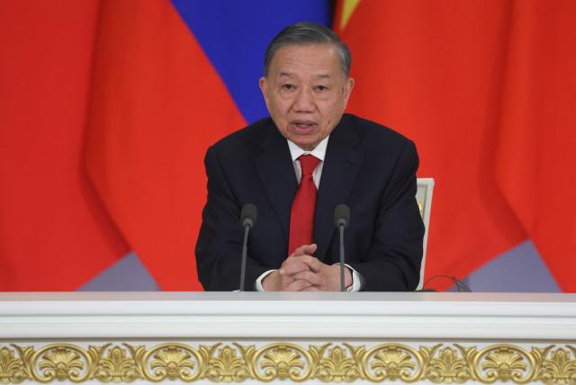 Vietnam's President To Lam speaks during the signing of documents following his talks with Russian president in Moscow on September 9, 2026. (Photo by MAXIM SHIPENKOV / POOL / AFP)