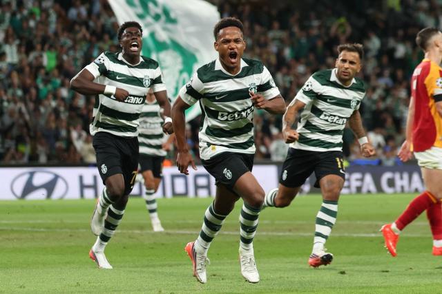 Sporting Lisbon's Mozambicans forward #10 Geny Catamo celebrates scoring his team's first goal during the UEFA Champions League first round day 1 football match between Sporting CP and Galatasaray at Jose Alvalade stadium in Lisbon on September 9, 2026. (Photo by Patricia de Melo Moreira / AFP)