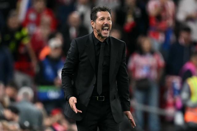 Atletico Madrid's Argentinian coach Diego Simeone shouts instructions to the players from the touchline during the UEFA Champions League football match between Liverpool and Atletico Madrid at Anfield in Liverpool, north west England on September 9, 2026. (Photo by Paul ELLIS / AFP)
