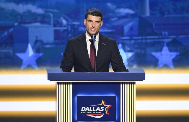 Rob Bresnahan, US representative for Pennsylvania, speaks during the Republican National Midterm Convention at the American Airlines Center in Dallas, Texas on September 9, 2026. US Republicans open an extraordinary midterm convention in Dallas on September 9 betting that putting Donald Trump at the center of their campaign can rescue a party facing grim election forecasts -- despite the president's negative approval ratings. (Photo by Patrick T. Fallon / AFP)