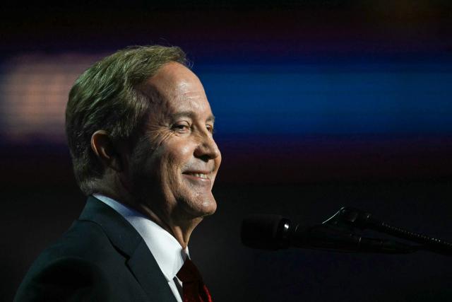 Texas Attorney General Ken Paxton, candidate for US Senate, speaks during the Republican National Midterm Convention at the American Airlines Center in Dallas, Texas on September 9, 2026. US Republicans open an extraordinary midterm convention in Dallas on September 9 betting that putting Donald Trump at the center of their campaign can rescue a party facing grim election forecasts -- despite the president's negative approval ratings. (Photo by RONALDO SCHEMIDT / AFP)