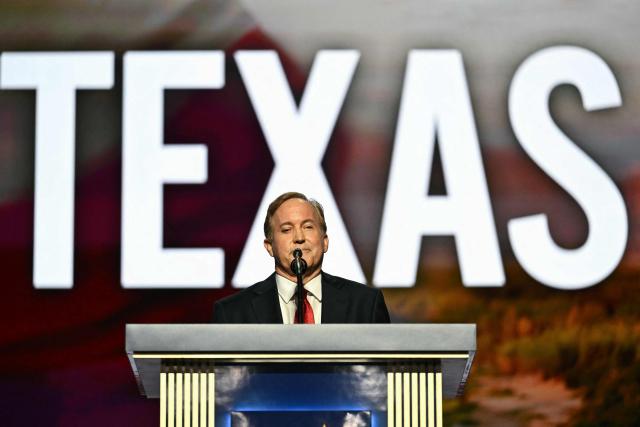 Texas Attorney General Ken Paxton, candidate for US Senate, speaks during the Republican National Midterm Convention at the American Airlines Center in Dallas, Texas on September 9, 2026. US Republicans open an extraordinary midterm convention in Dallas on September 9 betting that putting Donald Trump at the center of their campaign can rescue a party facing grim election forecasts -- despite the president's negative approval ratings. (Photo by Kent NISHIMURA / AFP)