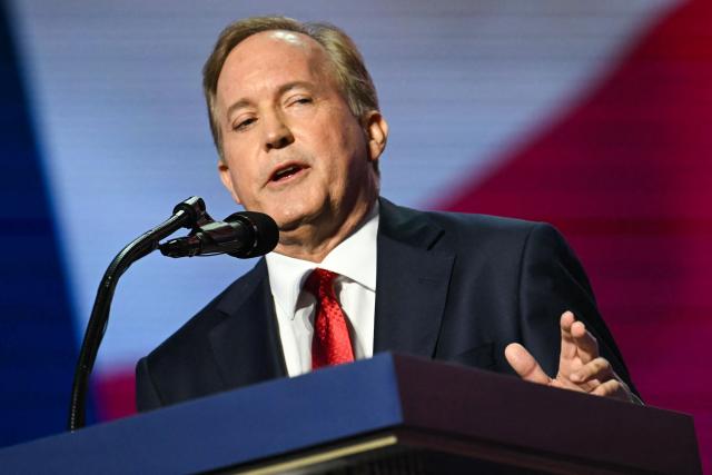 Texas Attorney General Ken Paxton, candidate for US Senate, speaks during the Republican National Midterm Convention at the American Airlines Center in Dallas, Texas on September 9, 2026. US Republicans open an extraordinary midterm convention in Dallas on September 9 betting that putting Donald Trump at the center of their campaign can rescue a party facing grim election forecasts -- despite the president's negative approval ratings. (Photo by Kent NISHIMURA / AFP)