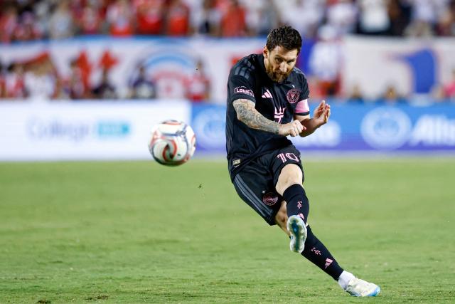 Inter Miami's Argentine forward #10 Lionel Messi takes a free kick during a Major League Soccer (MLS) regular season football match between Inter Miami CF and Chicago Fire FC at Soldier Field in Chicago, Illinois, on September 9, 2026. (Photo by KAMIL KRZACZYNSKI / AFP)