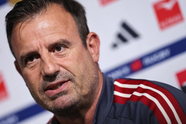France's national rugby union team head coach François Ratier speaks during a press conference to announce the squad for the upcoming WXV Global Series 2026 rugby union match between France and New Zealand, in Marcoussis, south of Paris, on September 10, 2026. (Photo by Anne-Christine POUJOULAT / AFP)