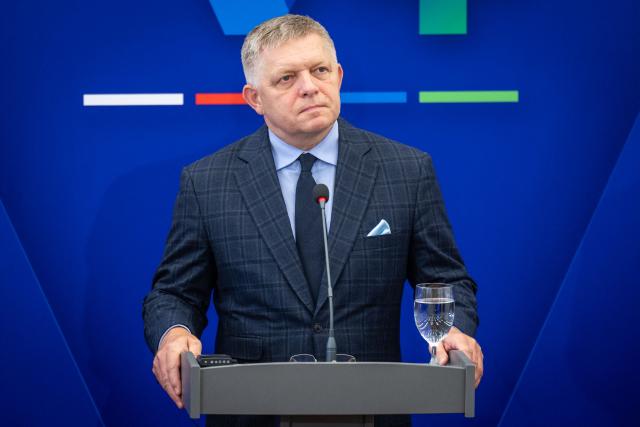 Slovakia's Prime Minister Robert Fico attends a press conference after the V4 + Ireland Prime Ministers' meeting at Bratislava castle in Bratislava, Slovakia, on September 10, 2026. (Photo by TOMAS BENEDIKOVIC / AFP)