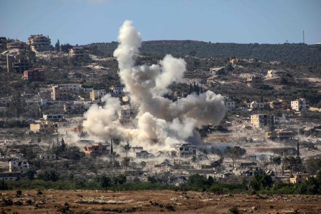 This photograph taken from the southern Lebanese village of al-Haniyya shows smoke as it rises from the site of an Israeli airstrike that targeted the village of al-Mansouri on September 10, 2026. (Photo by Kawnat HAJU / AFP) / 