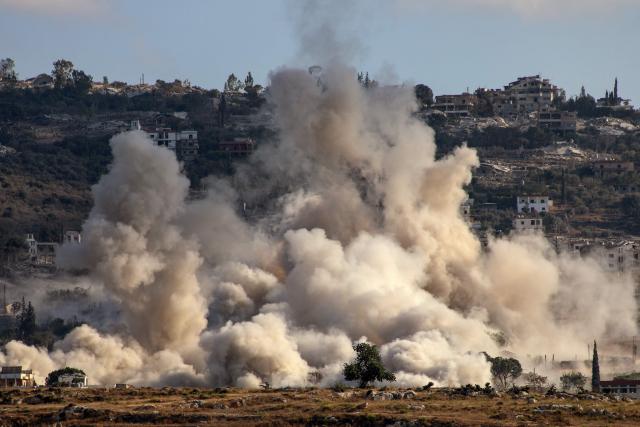 This photograph taken from the southern Lebanese village of al-Haniyya shows smoke as it rises from the site of an Israeli airstrike that targeted the village of al-Mansouri on September 10, 2026. (Photo by Kawnat HAJU / AFP) / 