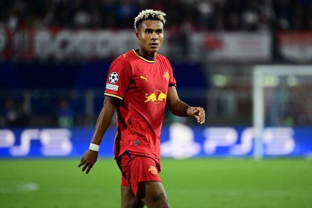 Leipzig's Norwegian forward #07 Antonio Nusa reacts during the UEFA Champions League, league phase, matchday 1, football match between Como 1907 and RB Leipzig at the Giuseppe Sinigaglia stadium in Como, on September 10, 2026. (Photo by PIERO CRUCIATTI / AFP)
